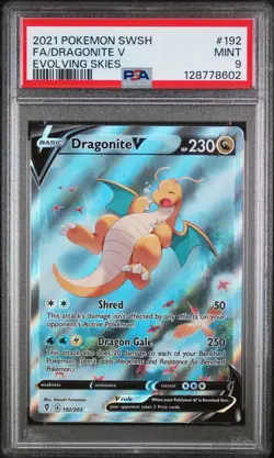 2021 POKEMON SWORD & SHIELD EVOLVING SKIES #192 FULL ART/DRAGONITE V PSA 9 - Image 1