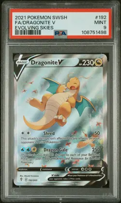 2021 POKEMON SWORD & SHIELD EVOLVING SKIES #192 FULL ART/DRAGONITE V PSA 9 - Image 1