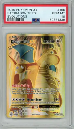 2016 Pokemon XY Evolutions Full Art Dragonite Ex #106 PSA 10 GEM MINT - Image 1