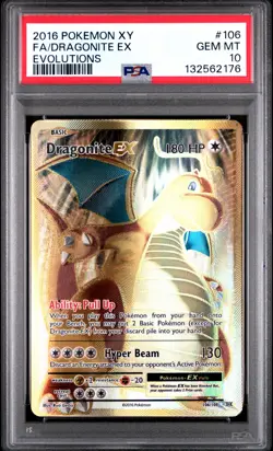 2016 POKEMON XY EVOLUTIONS #106 FULL ART/DRAGONITE EX PSA 10 - Image 1