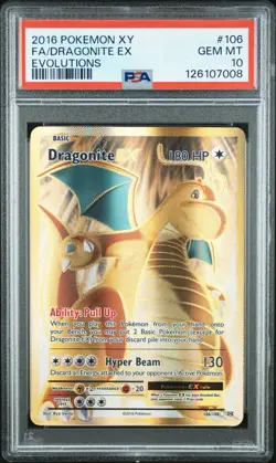 2016 POKEMON XY EVOLUTIONS #106 FULL ART / DRAGONITE EX PSA 10 GEM MINT - Image 1