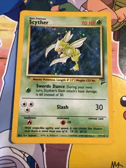 Vintage 2000 Scyther 17/130 Base Set 2 Holo Rare Swirl MP English Pokemon Card - Image 5