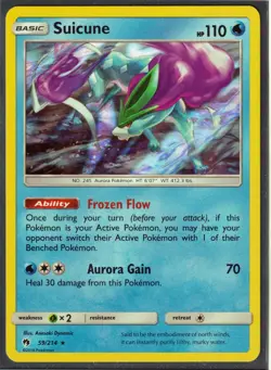2018 POKEMON SUICUNE 59/214- LOST THUNDER - HOLO - RARE - NM/M - Image 1