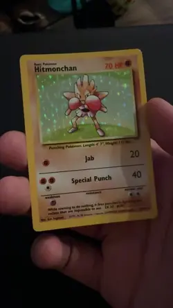 Pokemon TCG Hitmonchan Base Set Holo Unlimited Rare Card 7/102 LP-NM Condition - Image 2