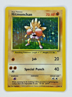 Pokemon TCG Hitmonchan Base Set Holo Unlimited Rare Card 7/102 LP-NM Condition - Image 1