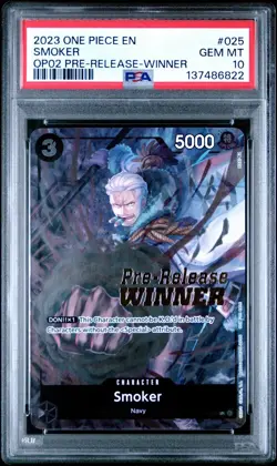 2023 ONE PIECE PROMOS PARAMOUNT WAR PRE-RELEASE-WINNER #025 SMOKER PSA 10 - Image 1