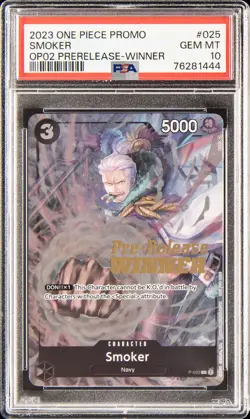 2023 ONE PIECE PROMOS PARAMOUNT WAR PRE-RELEASE-WINNER #025 SMOKER PSA 10 - Image 1