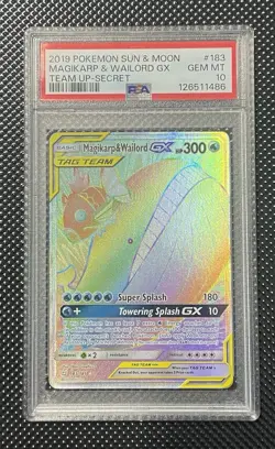 2019 POKEMON SUN & MOON MAGIKARP & WAILORD GX TEAM UP-SECRET # 183/181 PSA 10 - Image 1