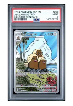 2024 POKEMON SSP EN-SURGING SPARKS ILLUSTRATION RARE #208 ALOLAN DUGTRIO PSA 9 - Image 1