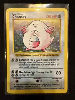 Pokemon Chansey TCG 3/102 Base Set Shadowless Unlimited Holo Rare - Image 1