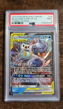2019 Pokemon Sun & Moon - PSA 9 Holofoil - Blastoise & Piplup Team Up! - Image 1