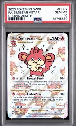 POKEMON SWORD AND SHIELD CROWN ZENITH GG37 FULL ART/SIMISEAR VSTAR PSA 10 - Image 1