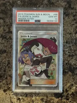 PSA 10 Jessie & James Trainer Full Art Ultra Rare 68/68 Hidden Fates Pokemon TCG - Image 1