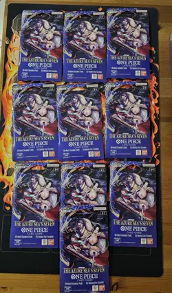 One Piece OP14 - THE AZURE SEA’S SEVEN - Sleeved Blister Booster Packs Lot 10X - Image 1