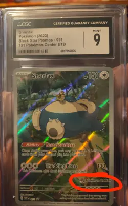 Snorlax 151 Pokemon Center ETB 2023 #51 Black star promo CGC 9 - Image 1