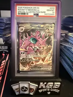 2025 POKEMON DRI EN-DESTINED RIVALS 233 TEAM ROCKET'S NIDOKING EX SIR PSA 10 - Image 1