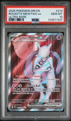 2025 POKEMON DRI EN-DESTINED RIVALS ROCKET'S MEWTWO ex#213 ULTRA RARE PSA 10 - Image 1