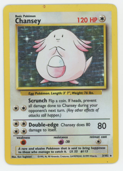 Chansey 3/102 Holo Rare Lightly Played LP Base Set Pokemon Card 1999 WOTC - Image 1