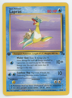 Lapras 25/62 1st Edition Rare Fossil Set Pokemon Card 1999 WOTC - Image 1
