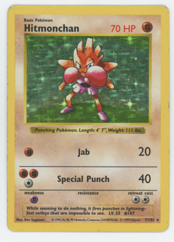 Hitmonchan 7/102 Shadowless Lightly Played Holo Rare Base Set Pokemon Card 1999 - Image 1