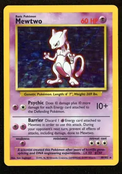 Mewtwo 10/102 Moderately Played MP Holo Rare Base Set 1999 Pokemon Card WOTC - Image 1