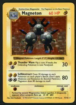 Magneton 9/102 Shadowless Played WOTC Base Set Pokemon Card 1999 - Image 1