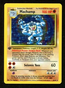 Machamp 8/102 1st Edition Near Mint NM Holo Rare Base Set Pokemon Card 1999 - Image 1