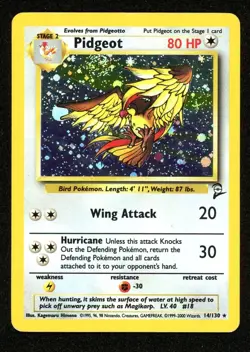 Pidgeot 14/130 SWIRL Moderately Played MP Holo Rare Base Set 2 Pokemon Card 2000 - Image 1