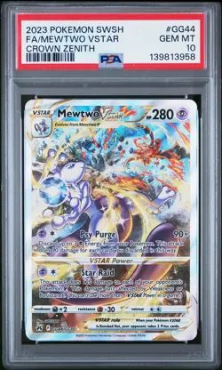 2023 POKEMON SWORD & SHIELD CROWN ZENITH #GG44 FULL ART/MEWTWO VSTAR PSA 10 - Image 1