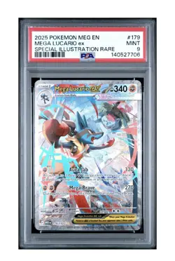 2025 POKEMON MEGA EVOLUTION SPECIAL ILLUSTRATION RARE #179 MEGA LUCARIO EX PSA 9 - Image 1