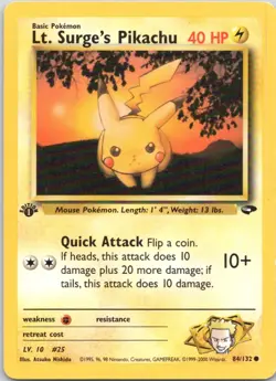 2000 Gym - Challenge Lt. Surge’s Pikachu 1st EDITION #84 - Image 1