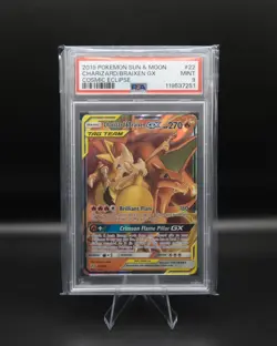Pokemon TCG 2019 Sun & Moon Cosmic Eclipse Charizard & Braixen GX #22 PSA MINT 9 - Image 3