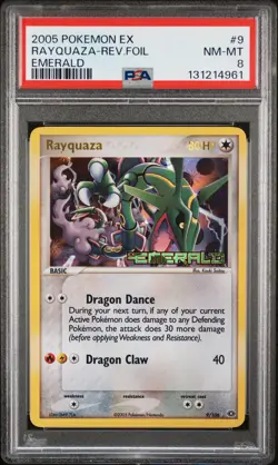 2005 POKEMON EX EMERALD #9 RAYQUAZA-REVERSE FOIL PSA 8 - Image 1