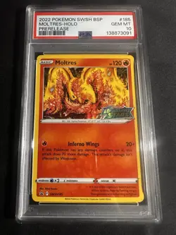 2022 POKEMON SWSH BLACK STAR PROMO PRERELEASE #185 MOLTRES-HOLO PSA 10 - Image 1
