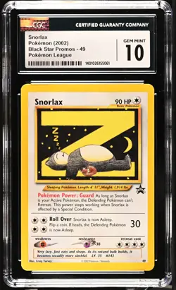 SNORLAX 49 POKEMON LEAGUE BLACK STAR PROMOS POKEMON CGC 10 GEM MINT - Image 1