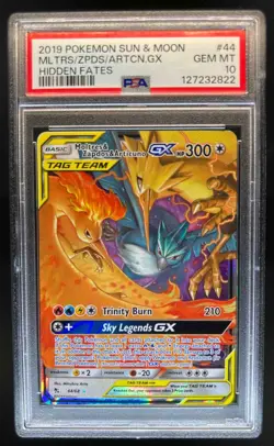 2019 Pokemon Hidden Fates Moltres Zapdos Articuno Tag Team GX Holo 44/68 PSA 10 - Image 1