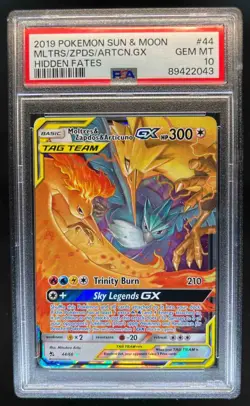 2019 Pokemon SM Hidden Fates Moltres & Zapdos Articuno Tag Team GX #44/68 PSA 10 - Image 1