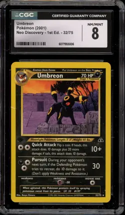 Pokemon Umbreon Neo Discovery 1st Edition Rare #32 CGC 8 - Image 1