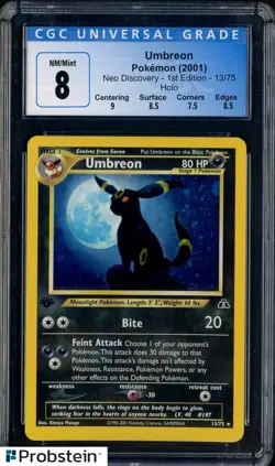 2001 Pokemon Holo Neo Discovery #13 Umbreon (1st Ed) CGC 8 NM-MT - Image 1