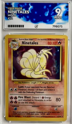 Pokemon TCG Ninetales Holo Unlimited Rare Card Base Set 12/102 Graded Ace 9 Mint - Image 1
