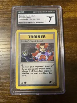 CGC 7 Rocket's Sneak Attack Team Rocket 1st Edition 72/82 Pokemon Card - Image 1