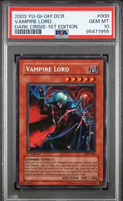 Yu-Gi-Oh! DCR-000 2003 1st Edition Secret Rare Vampire Lord PSA 10 Gem Mint - Image 1