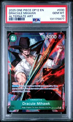 2025 ONE PIECE OP12-LEGACY OF THE MASTER ALTERNATE ART DRACULE MIHAWK PSA 10 - Image 1