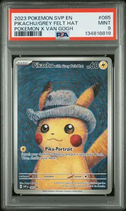 2023 POKEMON SVP POKEMON X VAN GOGH PROMO #085 PIKACHU WITH GREY FELT HAT PSA 9 - Image 1
