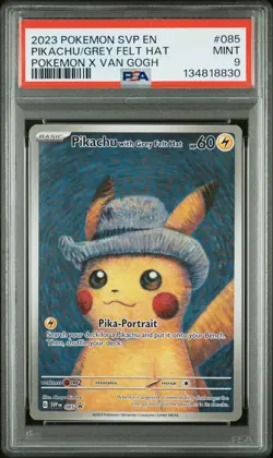 2023 POKEMON SVP POKEMON X VAN GOGH PROMO #085 PIKACHU WITH GREY FELT HAT PSA 9 - Image 1