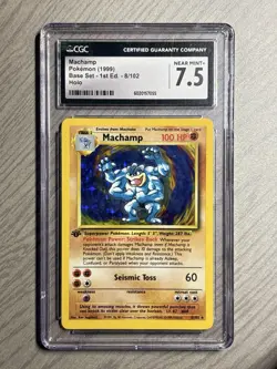 1999 Pokemon TCG Machamp Base Set 1st Edition 8/102 Holo Rare Card CGC 7.5 - Image 1