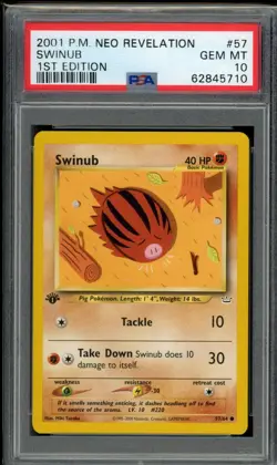 PSA 10 Swinub 57/64 Neo Revelation 1st Edition 2001 Pokemon - Image 1