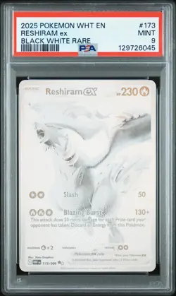 2025 POKEMON WHT EN-WHITE FLARE BLACK WHITE RARE #173 RESHIRAM EX PSA 9 - Image 1