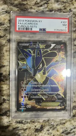 2014 Pokemon XY Furious Fists Lucario EX #107 FULL ART Furious Fists PSA 7 - Image 1