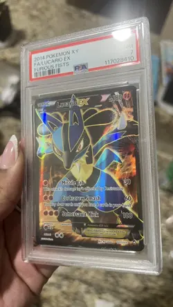 2014 Pokemon XY Furious Fists Lucario EX #107 FULL ART Furious Fists PSA 7 - Image 3